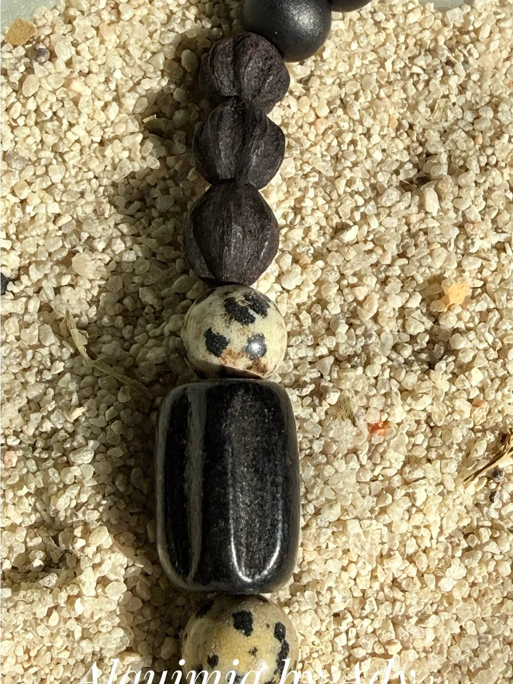 HIGH SUMMER + Black Faceted & Textured Beaded Necklace Dalmatian jasper